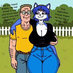 anthro breast_grab breast_squish breasts cuddling duo embrace female hand_on_breast hug male male/female squish arantonak nintendo star_fox hank_hill krystal_(star_fox) canid canine fox human mammal hi_res