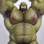 bodily_fluids body_hair chest_hair erect_nipples male musclegut muscular muscular_male musk musk_clouds nipples not_furry pubes solo sweat sweaty_body tusks vein veiny_biceps veiny_muscles humanoid orc hi_res