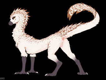 anus black_background claws feathers female feral genitals looking_at_viewer looking_back looking_back_at_viewer pussy simple_background solo white_body white_feathers yellow_eyes krickracsac dinosaur feathered_dinosaur reptile scalie hi_res