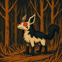 feral forest male plant red_eyes red_nose solo standing stare tree thedavid nintendo pokemon generation_3_pokemon mightyena pokemon_(species) hi_res