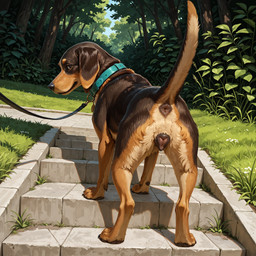 4_toes anatomically_correct anatomically_correct_genitalia animal_genitalia animal_pussy anus canine_genitalia canine_pussy claws collar digitigrade feet female genitals grass leash looking_at_viewer looking_back looking_back_at_viewer outside paws plant presenting pussy raised_tail solo tail tail_anus toes tree walking pleasedontlook canid canine canis dachshund domestic_dog hunting_dog mammal hi_res