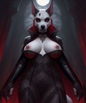 anthro black_clothing breasts clothing detailed_background ear_piercing ear_ring evil_grin female goth gothic looking_at_viewer nipple_piercing nipples piercing presenting presenting_breasts red_clothing red_eyes ring_piercing smile solo walking jackson_maxston_(director) canid canine canis domestic_dog great_dane mammal mastiff molosser vampire dark_theme hi_res