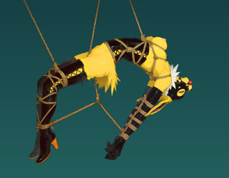 anthro anthrofied areola armwear ball_gag bdsm biped black_armwear black_clothing black_elbow_gloves black_gloves black_handwear black_latex black_legwear black_thigh_highs bodily_fluids bondage boots bound breast_bondage breasts clothing crotch_rope drooling elbow_gloves female footwear fur gag gagged genital_fluids genitals gloves green_background half-closed_eyes hands_behind_back handwear high_heeled_boots high_heels hogtied latex latex_armwear latex_boots latex_clothing latex_footwear latex_gloves latex_handwear latex_legwear legs_tied legwear mask medium_breasts narrowed_eyes nipples pink_nipples pokemorph purple_inner_ear pussy pussy_juice pussy_juice_string restraints rope rope_bondage rope_harness rubber_boots saliva side_view simple_background solo stockings submissive submissive_female suspension thigh_boots thigh_highs tuft upside_down whiffle_gag white_body white_fur yellow_body yellow_fur soloko nintendo pokemon eeveelution generation_1_pokemon jolteon mammal pokemon_(species) hi_res