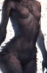 anthro black_body black_feathers breasts chest_tuft crotch_tuft detailed_feathers feathers female navel nude scuted_arms scutes simple_background small_breasts solo torso_shot tuft white_background degenstoic avian bird corvid oscine passerine absurd_res detailed hi_res