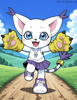 accessory blue_eyes bottomwear clothing female feral footwear fur furgonomic gloves handwear jewelry miniskirt paw_gloves pawpads plains ring shirt shoes skirt solo tail tail_accessory tail_jewelry tail_ring tank_top topwear whistle white_body white_fur digimon digimon_adventure digimon_(species) gatomon hi_res