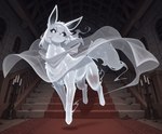 abandoned_building ambiguous_gender black_sclera candle cloak clothing feral floating levitation looking_at_viewer mansion solo translucent translucent_body translucent_clothing white_body white_eyes nonimousmate eeveelution ghost hybrid pokemon_(species) spirit hi_res