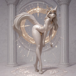 anthro butt chastity_cage chastity_device crown femboy girly hair long_hair male sculpture solo statue tiara tiptoes latentspaceman hi_res