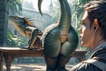 animal_genitalia anthro butt cloaca duo female genitals imminent_sex male male/female presenting presenting_cloaca presenting_hindquarters raised_tail rear_view hyperion human lizardman mammal reptile scalie