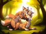 <3 all_fours anthro anthro_on_taur breast_grab breasts chest_tuft crouching duo female forest forest_background from_behind_position genitals hand_on_breast licking looking_at_another looking_at_partner male male/female nature nature_background nipples penis plant sex tongue tongue_out tree tremble_spikes tuft halfcerberus canid canine fox mammal taur hi_res