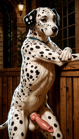 5_fingers anatomically_correct anatomically_correct_genitalia anatomically_correct_penis animal_genitalia animal_penis anthro balls biped black_body black_fur black_nose black_spots bodily_fluids canine_genitalia canine_penis claws collar collar_only crossed_arms detailed_fur dripping erection finger_claws fingers floppy_ears fur genital_fluids genitals inside knot lamp leaning looking_at_viewer male markings medium_penis multicolored_body multicolored_fur nude penis pink_penis pinup pose precum precum_drip precum_string presenting presenting_penis realistic seductive semi-anthro sheath solo spots spotted_body spotted_fur standing tail tuft vein veiny_knot veiny_penis wall_(structure) whiskers white_body white_fur wood birdlover canid canine canis dalmatian domestic_dog mammal absurd_res detailed hi_res