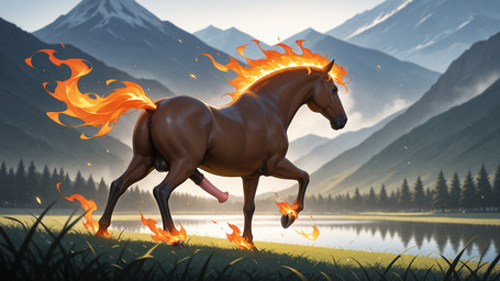 animal_genitalia animal_penis anus balls bodily_fluids brown_body butt equine_anus equine_genitalia equine_penis equine_tail erection feral fire flaming_hair flaming_mane flaming_tail genital_fluids genitals grassland lake male mountains penis plant precum presenting presenting_hindquarters pseudo_hair pseudo_mane raised_tail solo tree unknown_director equid equine horse mammal hi_res