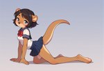 all_fours anthro bottomwear breasts clothing female long_legs looking_at_viewer miniskirt pose school_uniform skirt small_breasts solo teenager uniform young foxlover7796 lutrine mammal mustelid