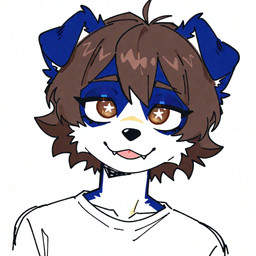 anthro clothing frosting.ai hair happy male nose shirt short_hair simple_background smile solo star tongue topwear renz rennii_(renz) canid canine canis collie domestic_dog herding_dog mammal pastoral_dog sheepdog