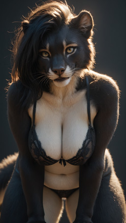 anthro big_breasts breasts clothing eye_contact female lingerie looking_at_another realistic realistic_fur realistic_lighting slightly_chubby solo thick_thighs thigh_gap yellow_eyes impressively_averag3 cougar felid feline mammal hi_res