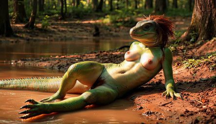 4_fingers 4_toes animal_genitalia breasts cloaca dirty feathers feet female fingers genitals lying nipples nude on_side partially_submerged plant realistic realistic_lighting scales solo sound_effects swamp tail toes tree wind zabern the_elder_scrolls argonian lizard reptile scalie animated hi_res huge_filesize sound webm