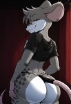 anthro big_butt butt butt_focus clothed clothing girly looking_at_viewer looking_back male partially_clothed seductive slim solo wide_hips notsuremano fomo_(spottedsqueak) mammal mouse murid murine rodent hi_res