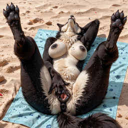 4_toes 5_fingers animal_genitalia animal_pussy anthro anus armpit_hair beach black_body black_fur black_nipples black_nose black_pawpads body_hair breasts canine_genitalia canine_pussy chest_tuft claws feet female fingering fingering_self fingers fur genitals hand_behind_head legs_up lying masturbation navel nipples on_back pawpads paws photorealism presenting presenting_pussy pussy sand seaside solo spread_legs spread_pussy spreading tail tan_body tan_fur thick_thighs toe_claws toes towel tuft vaginal vaginal_fingering footlover95 canid canine mammal werecanid werecanine werecreature werewolf absurd_res hi_res