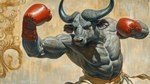 anthro black_horn boxing boxing_gloves clothing flexing handwear horn male muscular pose punch solo sport bahufaru balus_bubalis bovid bovine mammal true_buffalo water_buffalo