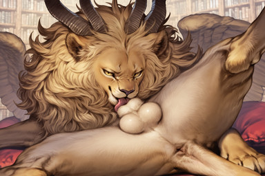 animal_genitalia anus balls close-up feathered_wings feathers feral genitals horn library licking male mane paws pillow presenting presenting_anus presenting_balls self_lick sheath smug solo spread_legs spreading tail tongue tongue_out wings yellow_eyes sysns delicious_in_dungeon winged_lion_(delicious_in_dungeon) demon felid lion mammal manticore pantherine hi_res