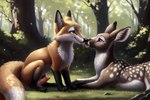 animal_genitalia animal_penis canid canine canine_genitalia canine_penis cervid cervine duo duo_focus erection female feral forest forest_background fox genitals group hi_res kissing licking male male/female mammal nature nature_background penis plant predator/prey tongue tongue_out tree venisoncreampie vulpine