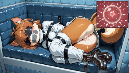 after_sex after_vaginal anthro anus arms_tied bdsm biped black_clothing black_footwear blindfold blush bodily_fluids bondage boots bound brown_body brown_fur brown_hair butt clothed clothing collar countershading cum cum_from_pussy cum_in_pussy cum_inside cutaway duct_tape female footwear forced fur gag gagged genital_fluids genitals hair impregnation inner_ear_fluff internal leaking_cum legs_tied lying on_side ovum pussy restraints solo sperm_cell straitjacket submissive submissive_female tail tape tape_bondage tape_gag tuft towersmash canid canine mammal rodent sciurid