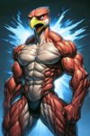 abs anthro athletic athletic_anthro athletic_male beak biceps big_muscles clothing feathers growth male muscle_growth muscular muscular_anthro muscular_male navel nipples nude obliques open_beak open_mouth panties pecs ripped_muscles screaming solo standing thick_thighs transformation triceps underwear veiny_biceps veiny_muscles white_body yellow_beak birdovo avian bird falcon falconid hi_res