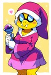 anthro clothing dress eyewear female glasses hat headgear headwear magic_wand mario_(series) nintendo pink_clothing pink_dress pink_hat pink_headwear simple_background smile solo sparkles fan_character koopa scalie hi_res