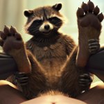 5_toes anthro feet foot_fetish foot_focus looking_at_viewer male mammal pawpads paws procyonid raccoon rocket_raccoon solo sombreru toes