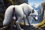 after_vore anus balls belly big_belly bodily_fluids butt drooling feral fur genitals looking_at_viewer male open_mouth saliva saliva_string solo tongue tongue_out vore vore_belly white_body white_fur person111102 arctic_fox canid canine canis fox mammal