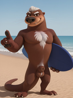 3_toes 4_fingers age_difference animal_genitalia anthro ball_tuft balls beach biped black_nose brown_body brown_eyes brown_fur brown_sheath casual_nudity chest_tuft claws crotch_tuft detailed_background eyebrows feet finger_claws fingers front_view fully_sheathed fur genitals gesture hair hand_gesture holding_object looking_at_viewer male muscular muscular_anthro muscular_male nude nude_beach nude_male older_male outdoor_nudity outside pawpads pecs pointing sand sea seaside sheath sky smile solo standing surfboard tail teeth toe_claws toes tuft water wave whisker_spots whiskers white_chest_tuft white_eyebrows white_hair white_tuft scoutr surf's_up surf's_up_2:_wavemania mr._mcmahon mammal mustelid otter 3d_(artwork) digital_media_(artwork) hi_res