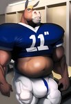 absurd_res anthro asinus belly benjohnson big_bulge big_muscles blonde_hair bulge donkey equid equine football_player football_uniform hair hi_res male mammal manly muscular solo