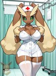anthro clothing female legwear nurse_clothing nurse_uniform solo stockings uniform eevee_ai_arts nintendo pokemon generation_4_pokemon lagomorph leporid lopunny mammal pokemon_(species) rabbit