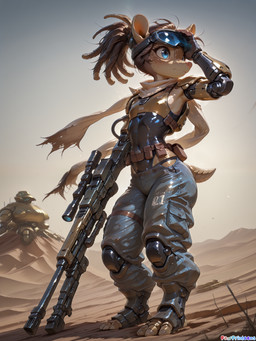 anthro baggy_pants band-aid bandage belt blue_eyes bodysuit chest_harness claws clothing desert digitigrade dreadlocks eyewear eyewear_on_head female flat_chested goggles goggles_on_head gun harness mechanical_arms mechanical_joints mechanical_legs military post-apocalyptic ranged_weapon rifle scarf science_fiction short_tail skinsuit sniper_rifle solo tight_clothing toe_claws utility_belt weapon pawprintgens dakota_(pawprintgens) animate_inanimate armadillo living_weapon mammal xenarthran absurd_res hi_res