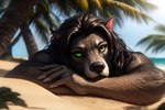 anthro beach black_body black_fur blizzard_entertainment canid canine fur green_eyes kauket kauket_blackmoore looking_at_viewer mammal seaside solo warcraft were werecanid werecanine worgen world_of_warcraft