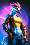 abs anthro athletic athletic_anthro athletic_female beak breasts feathers female navel punk punk_girl punk_hair solo tail_feathers birdovo avian bird columbid pigeon hi_res