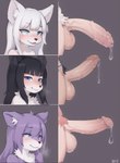 anthro attempted_signature balls big_penis bodily_fluids canid canine erection felid feline flaccid foreskin genital_fluids genitals genny girly group humanoid_genitalia humanoid_penis male male/male mammal penis penis_comparison precum size_difference trio vein veiny_penis