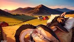 after_sex anthro anus backsack balls bodily_fluids butt cum cum_drip cum_in_ass cum_inside cum_on_ass cum_on_body cum_on_tail cum_pool cum_string dripping farm genital_fluids genitals hay hay_bale landscape leaking_cum male mountains neck_tuft nude outdoor_nudity outdoors perineum pillow rear_view sleeping solo sunset tuft huskeyking canid canine canis domestic_dog german_shepherd herding_dog mammal pastoral_dog tail attempted_signature hi_res