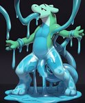 absurd_res ambiguous_fluids ambiguous_gender anthro belly blue_belly blue_tentacles clawsome digital_media_(artwork) dripping green_body green_scales hi_res oral oral_penetration penetration scales scalie sex slime solo standing tentacle_around_arm tentacle_in_mouth tentacle_in_pussy tentacle_penetration tentacle_sex tentacles vaginal vaginal_penetration