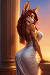 anthro black_nose clothing female fur hair looking_at_viewer orange_body orange_fur red_hair smile smiling_at_viewer solo white_clothing shadowai_(director) canid canine fennec fox mammal