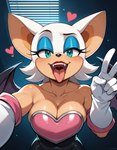 anthro bat_wings big_breasts breasts fangs female gesture looking_at_viewer membrane_(anatomy) membranous_wings seductive smile solo sonic_the_hedgehog_(series) tongue tongue_out v_sign wings tricksterfox rouge_the_bat hi_res