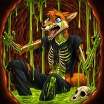 anthro bodily_fluids bone digestion dissolving_clothing gore graphic_digestion inside_stomach internal male skull solo stomach_acid vore thedavid canid canine fox mammal hi_res