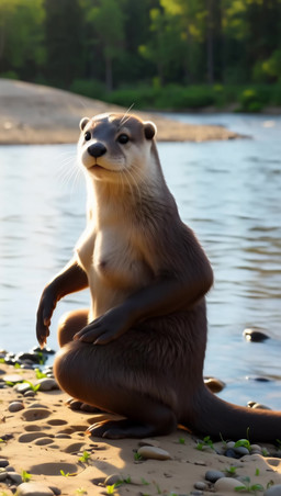 anthro black_nose breasts female genitals otter_paws otter_tail pussy realistic realistic_fur realistic_lighting river small_breasts solo squatting_female zabern lutrine mammal mustelid river_otter absurd_res animated hi_res huge_filesize webm