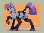 butt clothed clothed_feral clothing earth_pony equid equine expressionless female feral fur grey_body grey_fur hi_res horse lace looking_back mammal maud_pie_(mlp) my_little_pony open_socks pony presenting presenting_hindquarters raised_leg raised_tail siber_(director) skimpy solo tail_wraps underwear wraps