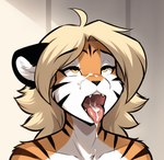 ahegao anthro bodily_fluids countershading cum cum_in_mouth cum_inside cum_on_face cum_on_tongue eye_roll female fur genital_fluids hair looking_pleasured multicolored_body nude open_mouth orange_body orange_fur simple_background solo striped_body striped_fur stripes teeth tongue tongue_out twokinds white_body white_fur yellow_eyes anontk ivy_(twokinds) felid keidran mammal pantherine tiger 1:1 bust_portrait digital_media_(artwork) portrait