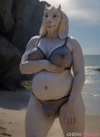 2024 5_fingers anthro anthrofied beach belly big_breasts biped bovid bra breasts bulge caprine chenipunder clothing dust fingers fur goat gynomorph hair hi_res hill holding_breast holding_self horn huge_breasts intersex looking_at_viewer mammal monotone_body monotone_fur monotone_skin navel neutral_expression outdoors outside panties pinacolada_rv1_(model) pregnant pregnant_gynomorph pregnant_intersex river rock sad sea seaside solo stable_diffusion standing toriel underwear water watermark white_belly white_body white_fur white_nose white_skin
