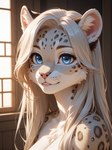 anthro bare_shoulders blue_eyes breasts female fur hair long_hair looking_at_viewer medium_breasts smile smiling_at_viewer solo solo_focus upper_body white_hair magacitl felid mammal pantherine snow_leopard hi_res