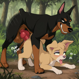 4_toes ahegao ambiguous_penetration animal_genitalia animal_penis ass_up balls big_balls black_balls black_body black_eyes black_fur black_genitals blush bodily_fluids brown_body brown_fur canine_genitalia canine_penis claws clenched_teeth day detailed_background doggystyle dominant dripping drooling duo enjoying erection eye_roll feet female female_feral female_on_feral female_penetrated feral feral_on_feral feral_penetrated feral_penetrating feral_penetrating_female feral_penetrating_feral floppy_ears forest from_behind_position fucked_silly fur genital_fluids genitals grin intraspecies knot larger_male looking_pleasured male male/female male_feral male_on_feral male_penetrating male_penetrating_female male_penetrating_feral moan monotone_genitals mounting multicolored_body multicolored_fur narrowed_eyes nature nature_background onomatopoeia open_mouth outside paws penetration penile penile_penetration penis pink_genitals pink_penis pink_tongue plant plap quadruped red_genitals saliva saliva_string sex shaking size_difference smaller_female smaller_penetrated smile sound_effects tail tan_body tan_fur teeth text toe_claws toes tongue tongue_out tree two_tone_body two_tone_fur vaginal vaginal_fluids vaginal_penetration gridanon angel_(lady_and_the_tramp) buster_(lady_and_the_tramp) canid canine canis dobermann domestic_dog mammal mixed_breed pinscher pomsky absurd_res detailed digital_media_(artwork) hi_res