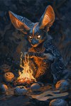 anthro campfire cloak clothing embers fire glowing glowing_eyes male solo bahufaru kafeel_scirocco_(bahufaru) canid canine fennec fox mammal hi_res