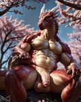 abs anthro balls big_balls big_penis cherry_blossom cherry_blossom_tree cherry_tree detailed_background flaccid foreskin fruit_tree genitals horn humanoid_genitalia humanoid_penis light male muscular muscular_anthro muscular_male navel nude outdoors outside pecs penis plant presenting realistic red_body red_scales relaxed scales sitting smile solo tree notte dragon reptile scalie absurd_res colorful detailed hi_res lighting portrait shaded soft_shading