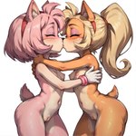 anthro anthro_on_anthro areola blonde_hair breasts crossover duo female female/female genitals hair kissing long_hair nipples nude pussy simple_background unknown_director crash_bandicoot_(series) sonic_the_hedgehog_(series) amy_rose coco_bandicoot eulipotyphlan hedgehog mammal marsupial hi_res